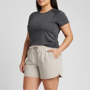 Women’s RBX Beige Stretch Woven Plus Size Walk Shorts